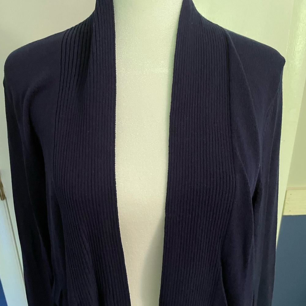 By Anthropologie Banlieue Peplum Cardigan Sweater Woman Size Large Navy NWOT - Picture 7 of 13
